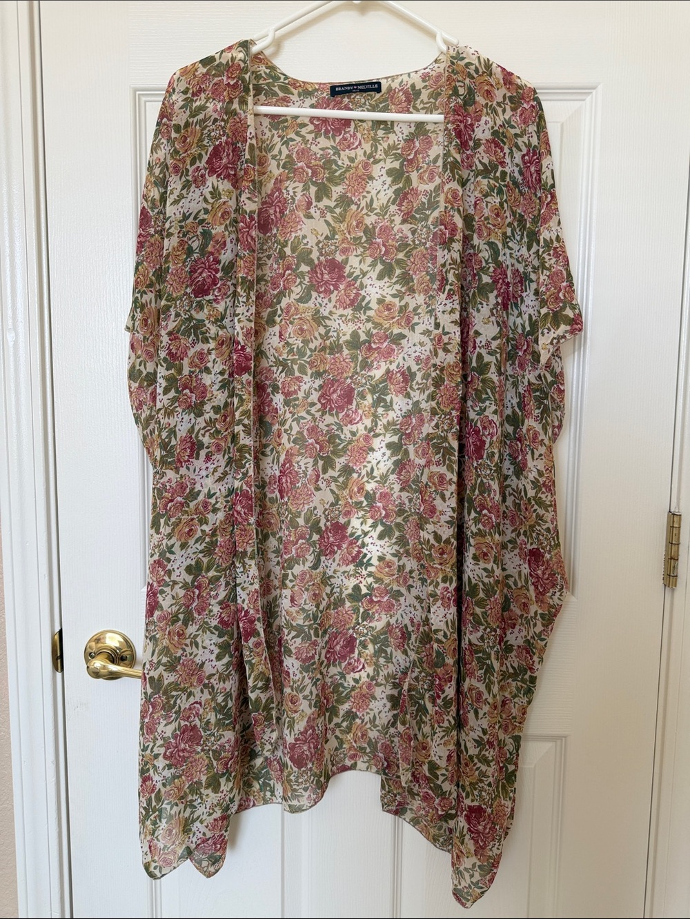 Brandy Melville Floral Sheer Kimono in Pink and Green